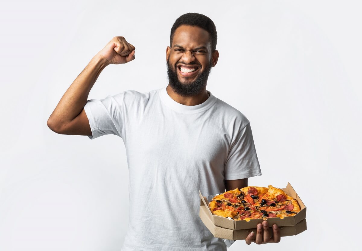 man happy to have his food