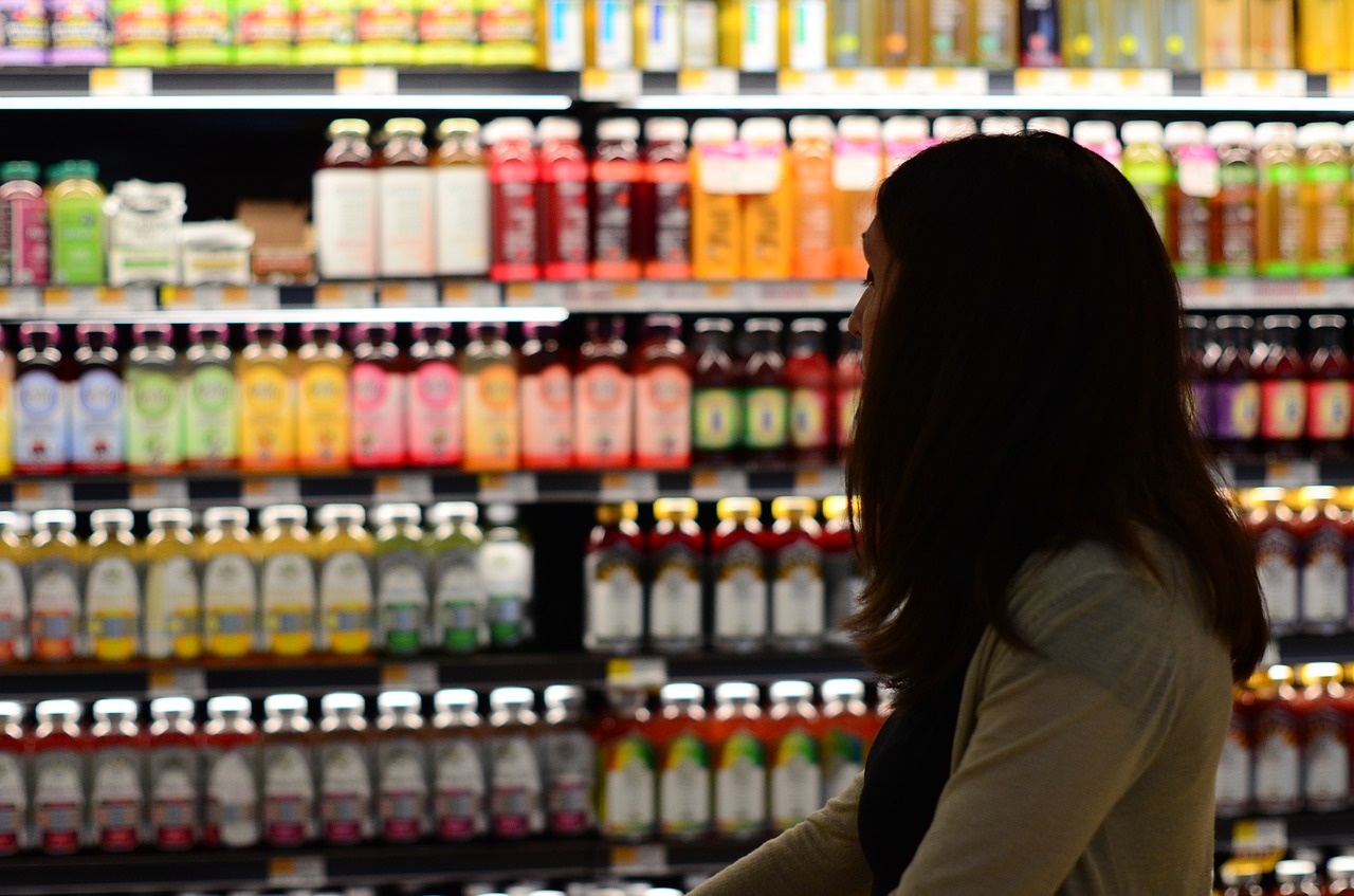 Woman looking at groceries